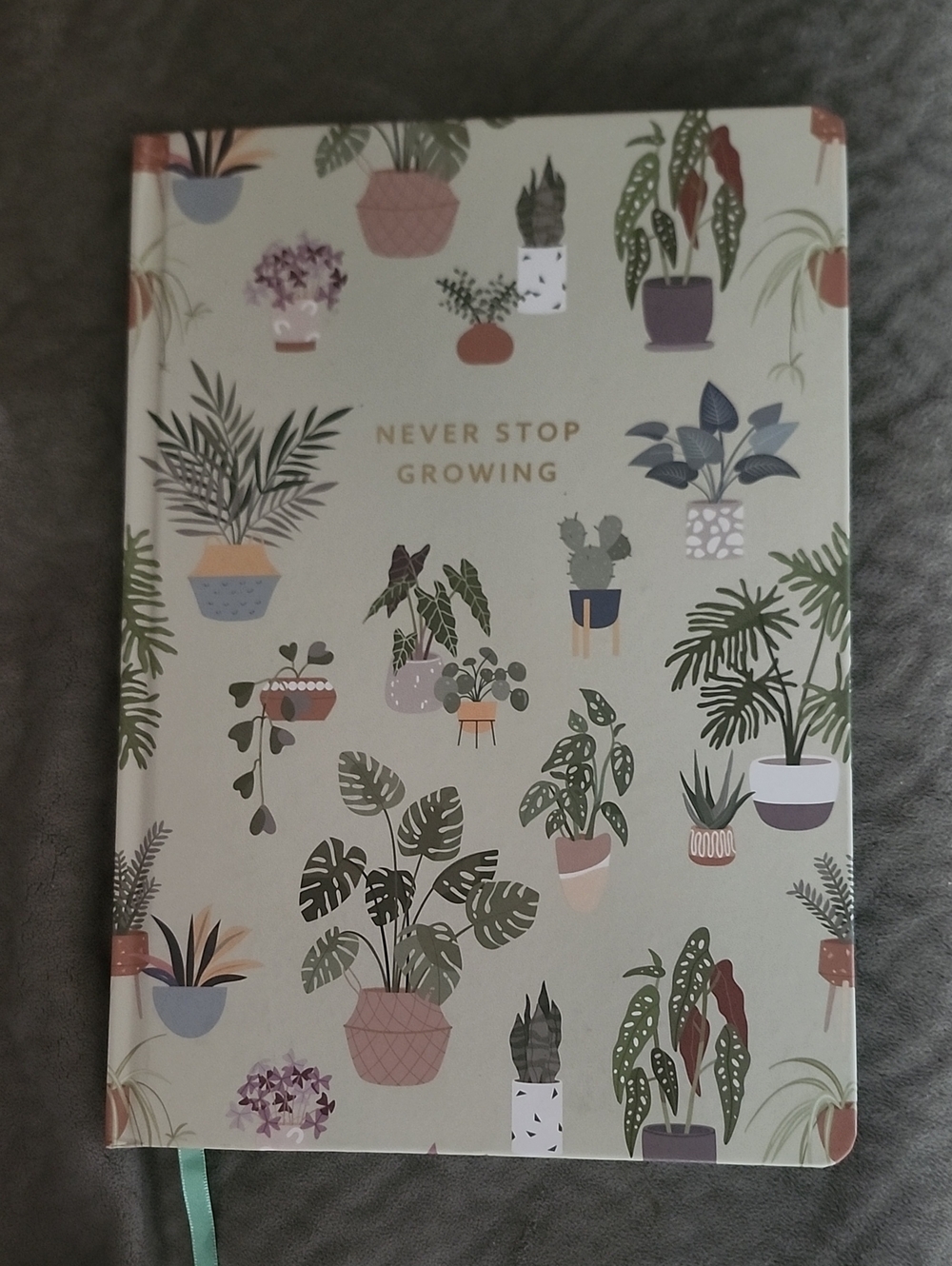 Never Stop Growing Plant Pattern Hardcover Journal - Green